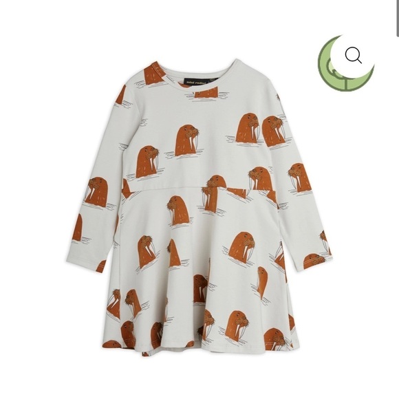 Mini Rodini Other - Mini Rodini White and Brown Walrus Print Dress